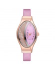 Kobiety moda luksusowe zegarki skórzany pasek kobiety bransoletka zegar elipsy Rhinestone PU Sport zegarek kwarcowy zegarek na r