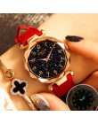 Luksusowe Starry Sky zegarek dla kobiet moda damska zegarek kwarcowy czerwony skórzany wodoodporny zegar relogio feminino zegare
