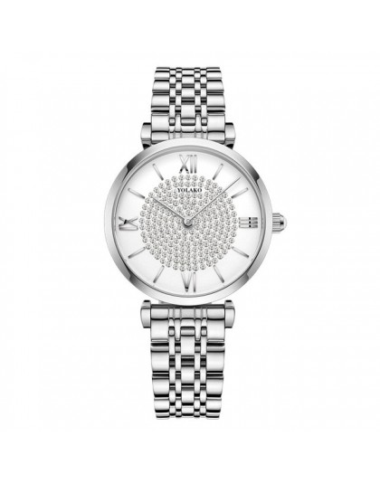 Gypsophila diament projekt kobiety zegarki moda srebrny okrągły Dial pasek ze stali nierdzewnej kwarcowy zegarek na rękę prezent