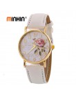 MINHIN New Arrival Rose wzór zegarki dla kobiet gorąca sprzedaży PU skórzany pasek na rękę zegarki prezent moda na co dzień stud