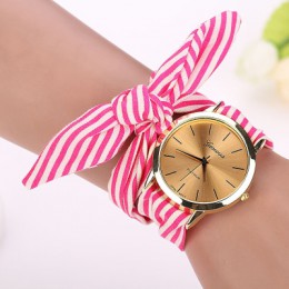Damskie zegarki relojes mujer lato w stylu mody kobiety Floral Stripe tkaniny bransoletka zegarek kwarcowy Dial zegarek montre f