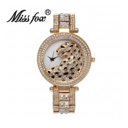Panna lisa kobiet zegarek kwarcowy moda Bling przypadkowi zegarek dla pań kobiet złoty zegarek kwarcowy kryształ diament Leopard