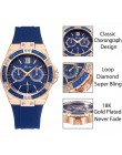 MISSFOX damskie zegarki Chronograph wzrosła złoty zegarek sportowy panie diament niebieski gumką Xfcs analogowe zegarki dla kobi