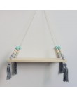 Nordic styl Drewniany koralik frędzle stojak do przechowywania liny ścienne półka wisząca na wystrój sypialnia salon kuchnia biu