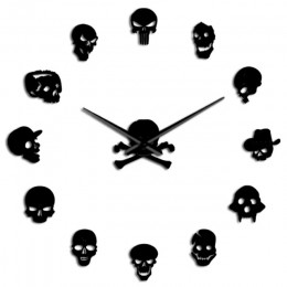 Różnych czaszki głowy DIY Horror Wall Art gigantyczny zegar ścienny duża igła bezramowe głowy Zombie duży ścienny zegarek Hallow