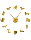 DIY jamnik Wall Art Wiener-Dog Puppy Dog Pet bezramowe gigantyczny zegar ścienny z efektem lustra kiełbasa pies duży zegar ścien
