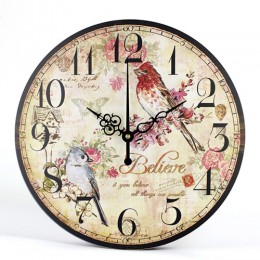 Nowoczesny okrągły zegar ścienny z tarczą w modne wzory motyli kwiatów i ptaków stylowy wiszący kwarcowy analogowy