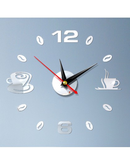 Domu 3D lustrzany zegar ścienny samoprzylepne nowoczesne wyciszenie akrylowe sztuki analogowy kuchnia DIY kubki do kawy Decor wo