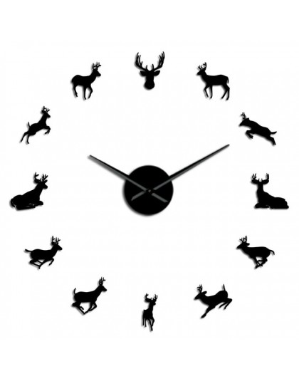 Deer Head DIY gigantyczny zegar ścienny las Deer Hunter nowoczesne poroża jelenia zegar ścienny akrylowe lustro efekt zwierzęta 
