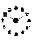 Cafe DIY duży zegar ścienny bezramowe gigantyczny zegar ścienny nowoczesny Design Cafe kubek do kawy młynek do kawy dekoracje śc