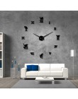 3D duży zegar ścienny DIY duży nowoczesny bezramowe Home Decor kot duży zegar lustro do sypialni pokój dzienny kocięta Kitty dek
