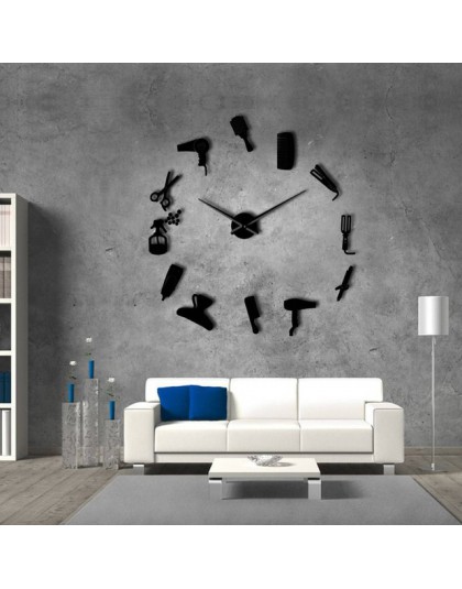 DIY fryzjer sklep gigantyczny zegar ścienny z efektem lustra fryzjer zestawy narzędzi dekoracyjne bezramowa zegar zegarek fryzje