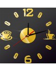 3D DIY cyfrowy numer filiżanka kawy akrylowe zegar samoprzylepne kwarcowy nie tykający zegar ścienny kuchnia wystrój domu