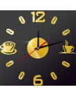 3D DIY cyfrowy numer filiżanka kawy akrylowe zegar samoprzylepne kwarcowy nie tykający zegar ścienny kuchnia wystrój domu