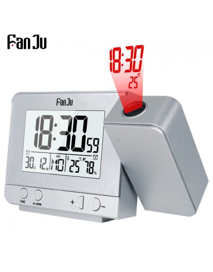 FanJu FJ3531 projekcja budzik zegar cyfrowy data funkcja drzemki podświetlenie projektor biurko stół zegarek LED wraz z upływem 