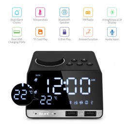 Cyfrowy budzik zegar Bluetooth radio z budzikiem głośnik temperatury 2 porty USB wyświetlacz LED do dekoracji domu drzemka zegar