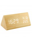 Nowoczesny budzik zegar drewniany cyfrowy LED elektroniczny termometr wilgotność