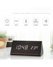 Nowoczesny budzik zegar drewniany cyfrowy LED elektroniczny termometr wilgotność