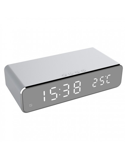 Elektryczny LED budzik z bezprzewodowa ładowarka do telefonu pulpitu termometr cyfrowy zegar HD lustro zegar z pamięci czasu