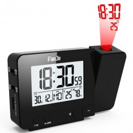 FanJu FJ3531 projektor cyfrowy zegar z budzikiem LED elektroniczny stół drzemki budzik podświetlenie wilgotności temperatury zeg
