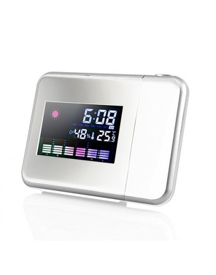 Cyfrowy LCD projekcja LED alarm z wyświetlaczem zegar pogoda funkcja drzemki termometr temperatura wilgotność zegar stołowy wyst