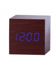 Wielokolorowa kontrola dźwięku drewniany drewniany kwadratowy budzik led stół biurkowy cyfrowy termometr drewno USB/AAA wyświetl