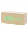 Wielokolorowa kontrola dźwięku drewniany drewniany kwadratowy budzik led stół biurkowy cyfrowy termometr drewno USB/AAA wyświetl