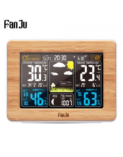 FanJu budzik zegarek cyfrowy czujnik temperatury i wilgotności barometr prognoza stacja pogodowa elektroniczny biurko zegary sto