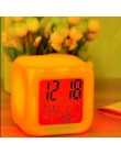 Cyfrowy elektroniczny LED zmień moda zegar termometr z alarmem świecące Cube 7 kolory zegar lampka nocna dla dzieci budzik