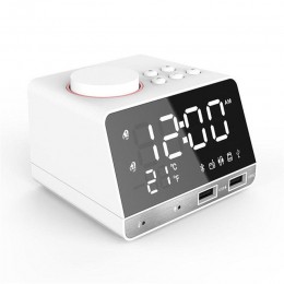 LED cyfrowy podwójny Alarm lustro zegar bezprzewodowa basowy bluetooth głośnik radio FM + 2 USB porty ładowarka odtwarzacz muzyc