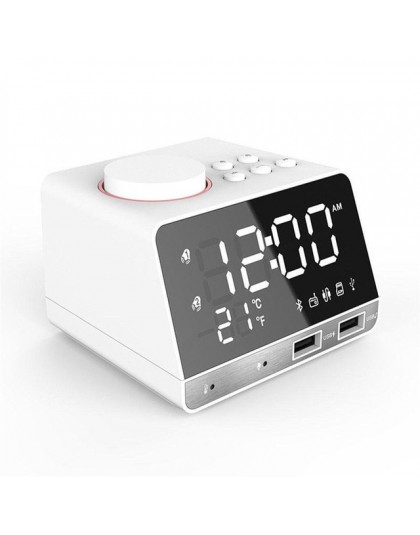 LED cyfrowy podwójny Alarm lustro zegar bezprzewodowa basowy bluetooth głośnik radio FM + 2 USB porty ładowarka odtwarzacz muzyc
