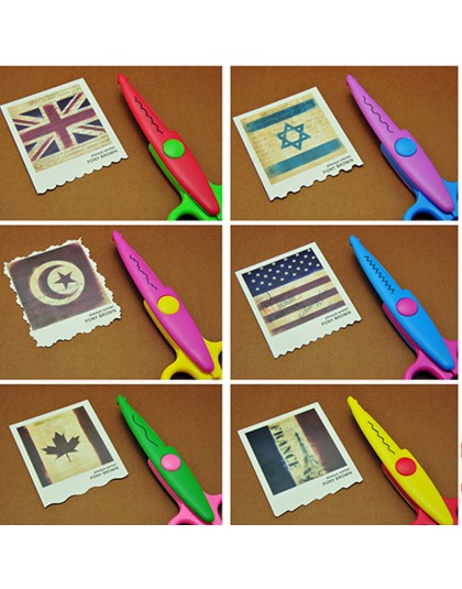 6 sztuk/partia dzieci papierowe dla dzieci nożyczki do papieru 6 do cięcia wzory zakrzywione krawędzie, DIY dekoracyjne podnośni