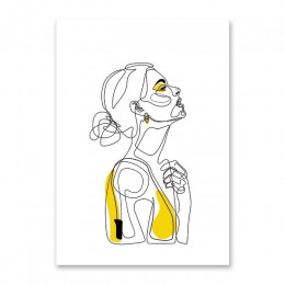 Abstrakcyjne kobiet rysowanie linii Nordic plakaty i reprodukcje nowoczesne na płótnie malarstwo ścienne sztuki żółty dziewczyna