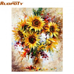 RUOPOTY Rama żółty słonecznik zrób to sam Digital Painting liczbowo akrylowa nowoczesna Wall Art ręcznie malowane obraz olejny D