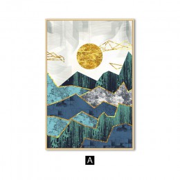 Dekoracyjne plakaty ścienne ozdobne pejzaże górskie z połyskującym metalicznym złotym akcentem oryginalny wzór