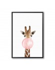 Bubble guma do żucia żyrafa Zebra zwierząt plakaty sztuki malowania na płótnie Wall Art przedszkole dekoracyjne obraz Nordic dla