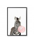 Bubble guma do żucia żyrafa Zebra zwierząt plakaty sztuki malowania na płótnie Wall Art przedszkole dekoracyjne obraz Nordic dla