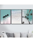 Palma kokosowa różowy plaża morze parasol obraz ścienny na płótnie Nordic plakaty i reprodukcje zdjęcia ścienny do salonu wystró