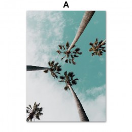 Palma kokosowa różowy plaża morze parasol obraz ścienny na płótnie Nordic plakaty i reprodukcje zdjęcia ścienny do salonu wystró