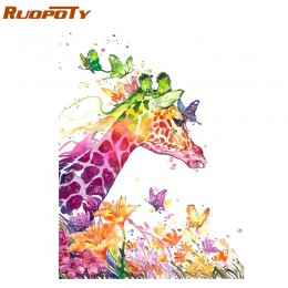 RUOPOTY Rama Cartoon Giraffe zrobić to sam Malowanie przez numery zwierząt Nowoczesne Wall Art Picture Wyjątkowy prezent dla Hom