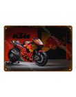 Silnik KTM Racing metalowe tabliczki klasyczny motocykl plakat w stylu Vintage malowanie ścian tablica naklejki ścienne dla Bar 