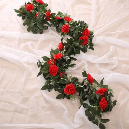 Sztuczna róża kwiat fałszywe wiszące dekoracyjne róże winorośli rośliny liście sztuczne Garland kwiaty ślubne dekoracje ścienne