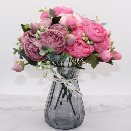 2019 piękna róża piwonia sztuczne jedwabne kwiaty mały bukiet flores strona główna wiosna ślub sztuczne kwiaty do dekoracji