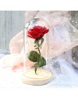 Gorąca piękna i bestia pozłacane czerwona róża z LED światła w szklaną kopułą na wesele matka prezent na dzień