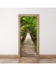 3D drzwi naklejki las mural sztuki zielone drzewo most zwodzony tapety plakat naklejki samoprzylepne wymienny Home drzwi naklejk