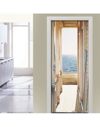 Naklejka na drzwi samoprzylepna morze plaża tapeta otwarte drzwi obraz 3d plakat