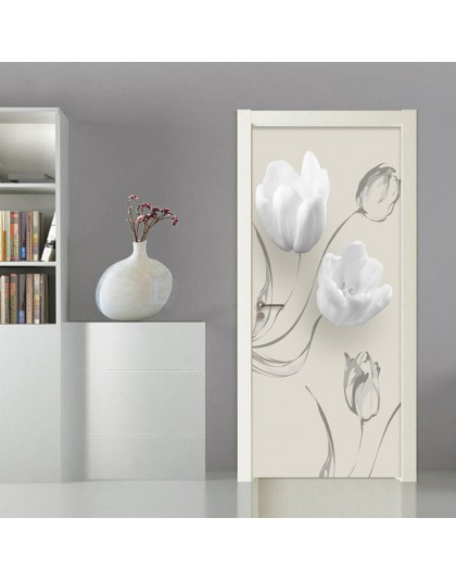 Nowoczesne proste białe kwiaty drzwi naklejki salon sypialnia pcv samoprzylepne wodoodporne Mural tapeta na ściany 3 D naklejki