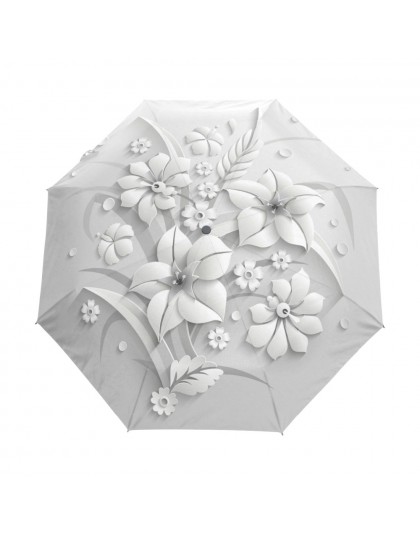 W pełni automatyczny 3D kwiatowy Guarda Chuva biały chiński parasol słoneczny 3 składany parasol deszcz kobiety anty UV zewnątrz