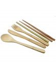 7-sztuka drewniana sztućce sztućce zestaw bambusa słomy zestaw obiadowy z płócienna torba noże widelec łyżka pałeczki podróży hu