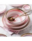 Talerz Obiadowy Ceramiczny Różowy marmur Do Zupy Zestaw Obiadowy Zastawa Stołowa